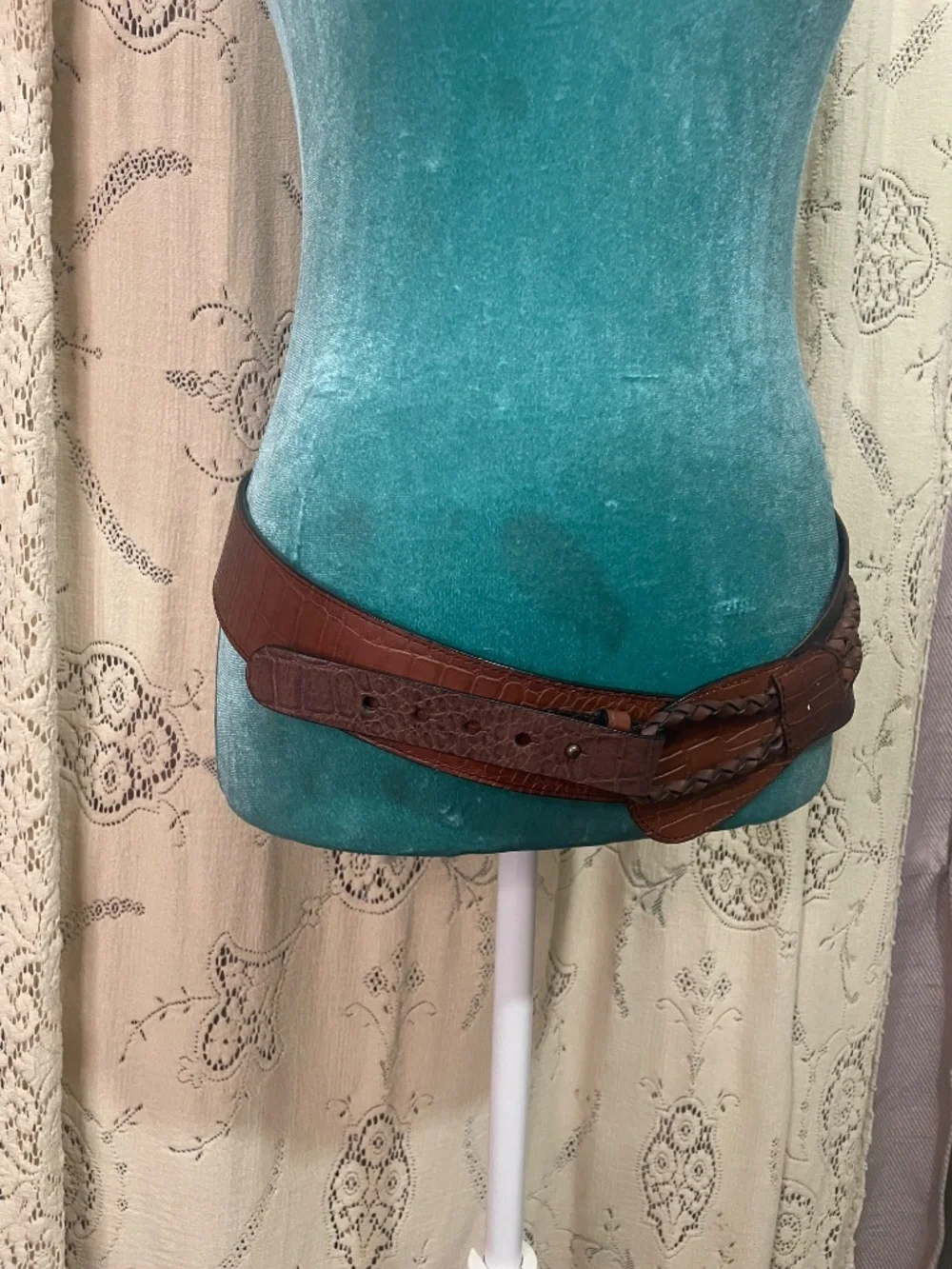 Vintage Faux leather boho belt with braid buckle